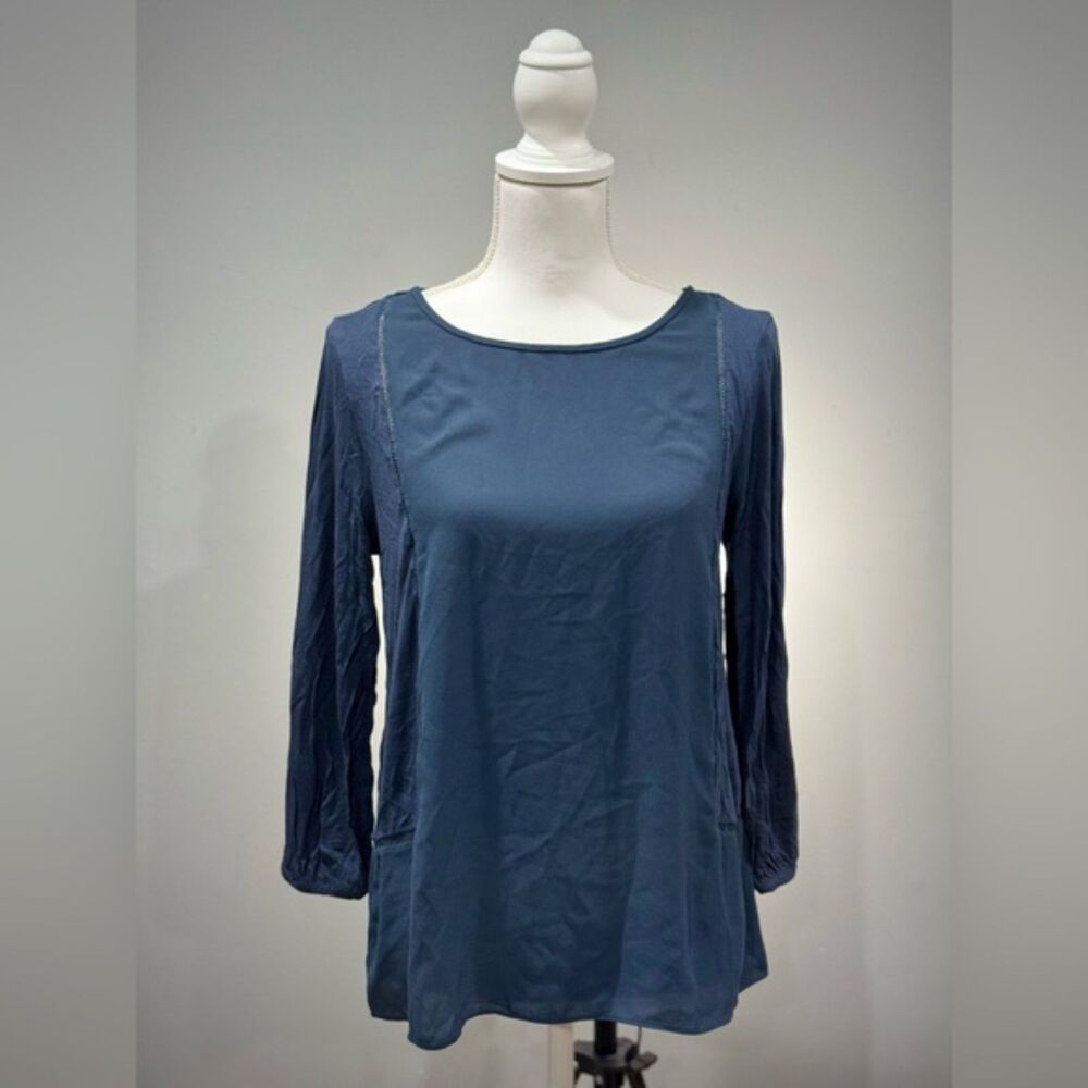 Clearout! Blue LOFT Mixed Media Blouse Size S EUC
